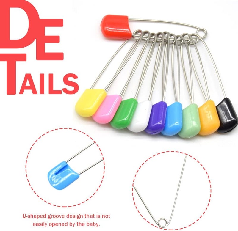 Hocansen 50 PCS Safety Pin 54mm/2.2in Baby Diaper Pins for Cloth Plastic Head Baby Pins for Diapers Stainless Steel Cloth Pins with Locking Closures Nappy Pin for Crafts（DT/Color） - Image 3